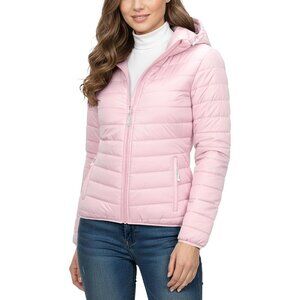 Women's Quilted Hooded Puffer Jacket Coat Pink Lightweight Packable Winter Warm